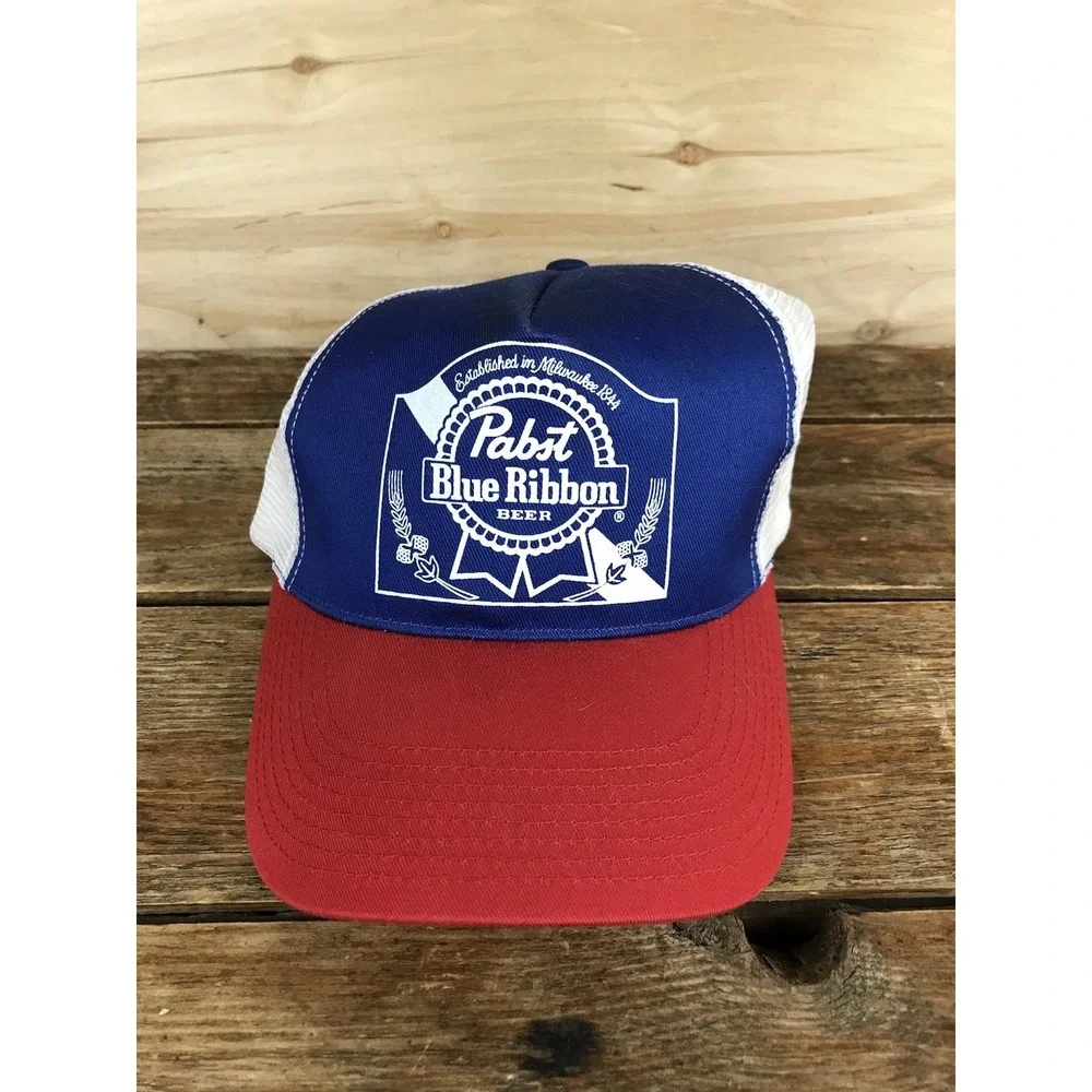 Vtg PBR Pabst Blue Ribbon Trucker Hat Snapback Mesh Beer Head To Toe Tag